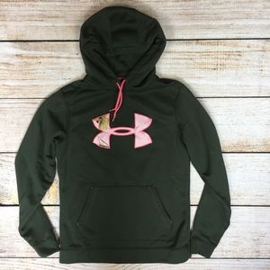 green under armour hoodie with camo logo